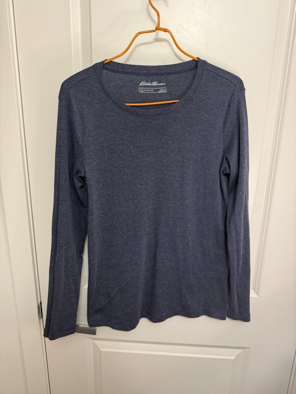 Eddie Bauer Women's Long-Sleeve Crewneck Shirt - Navy Heather in size L